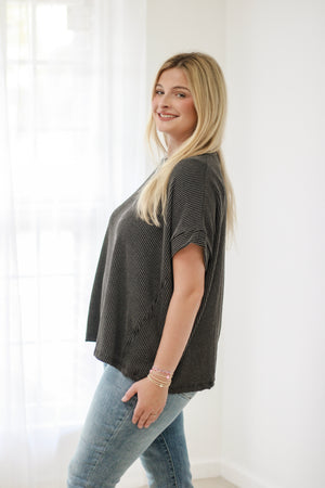 Do You Believe in Love Ribbed Top in Charcoal