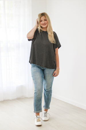 Do You Believe in Love Ribbed Top in Charcoal