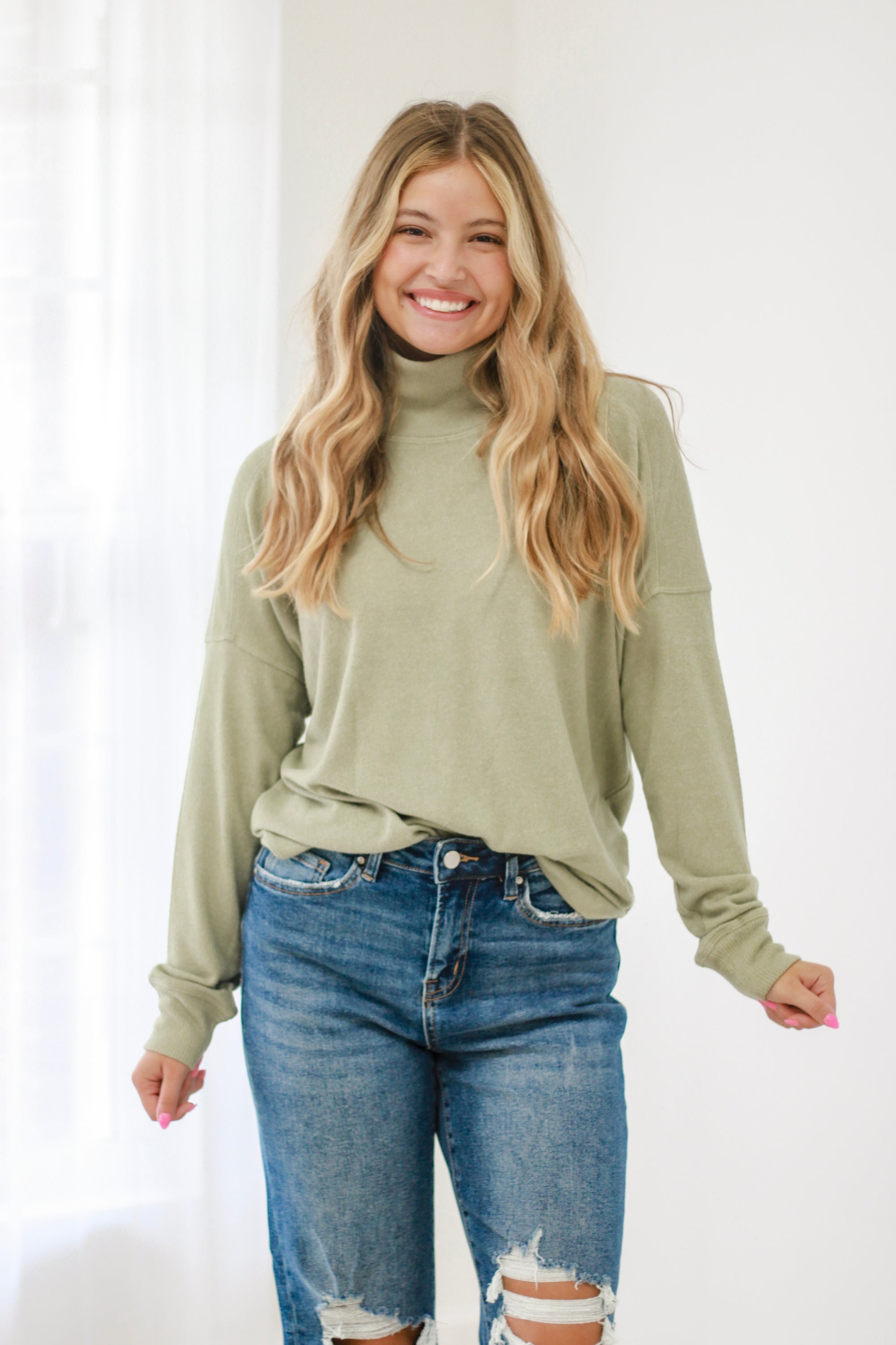 Follow Your Heart Turtleneck Tee in Spruce