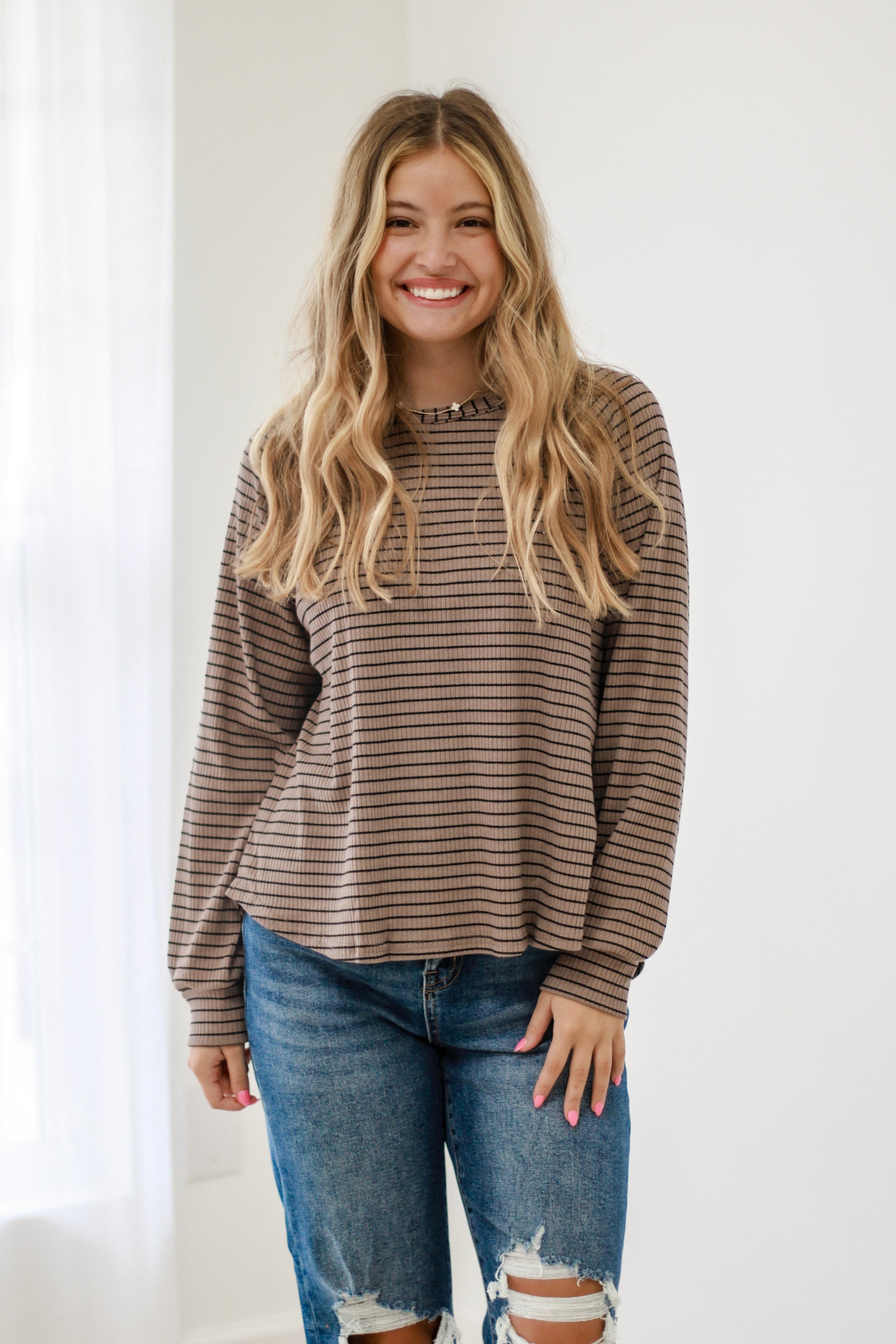 Daily Occurence Striped Top in Mocha