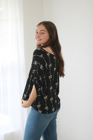 Best of All Bow Print Blouse in Black