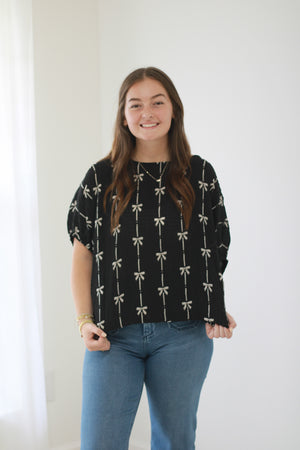 Best of All Bow Print Blouse in Black