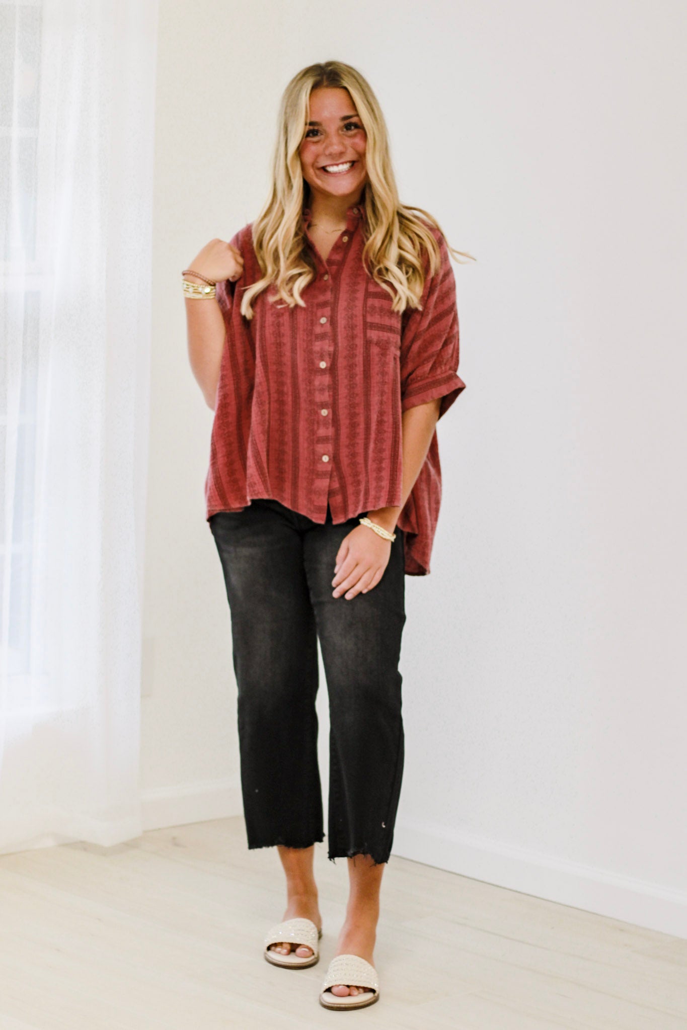 Handle This Gauze Top in Marsala