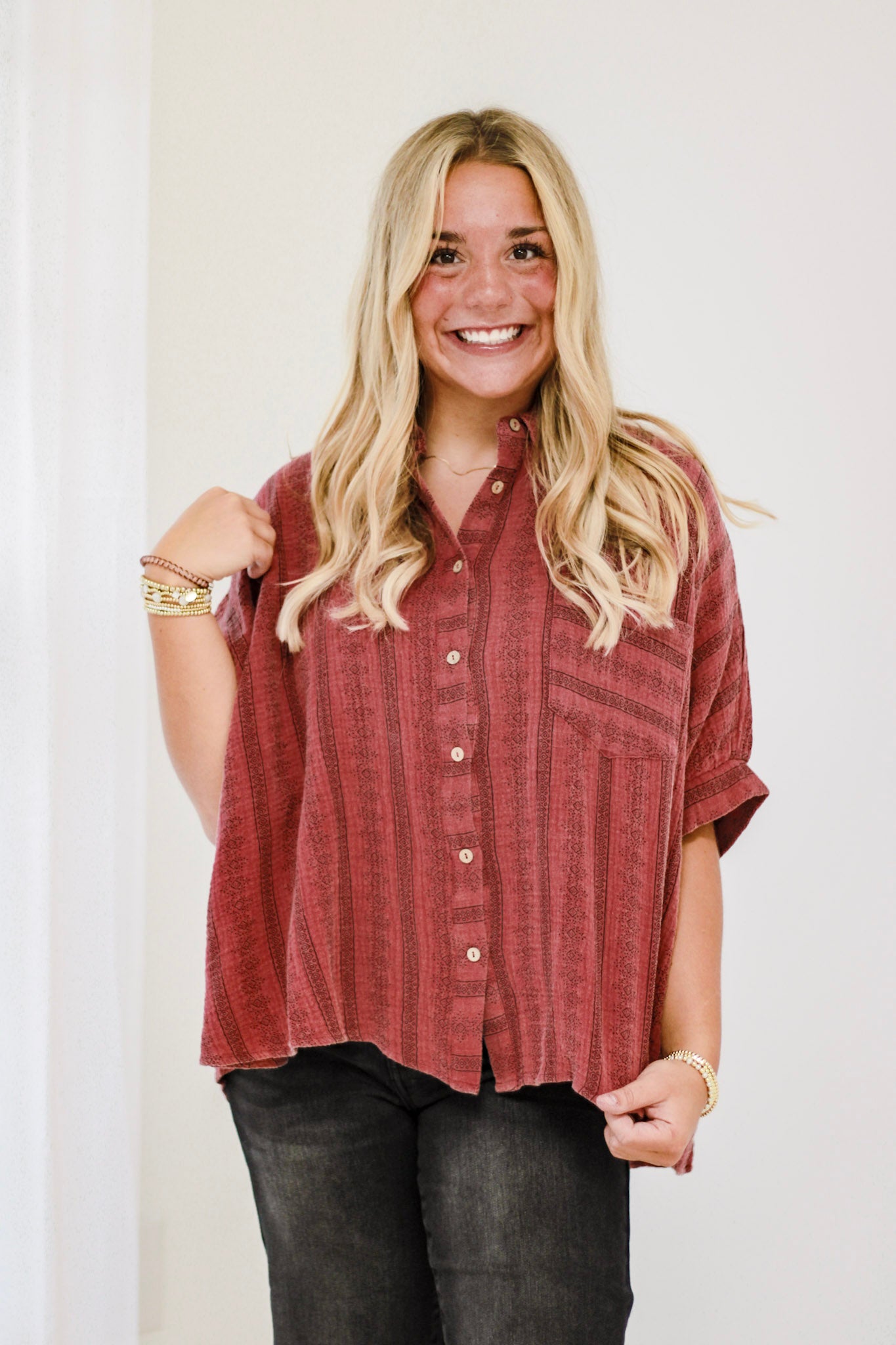 Handle This Gauze Top in Marsala