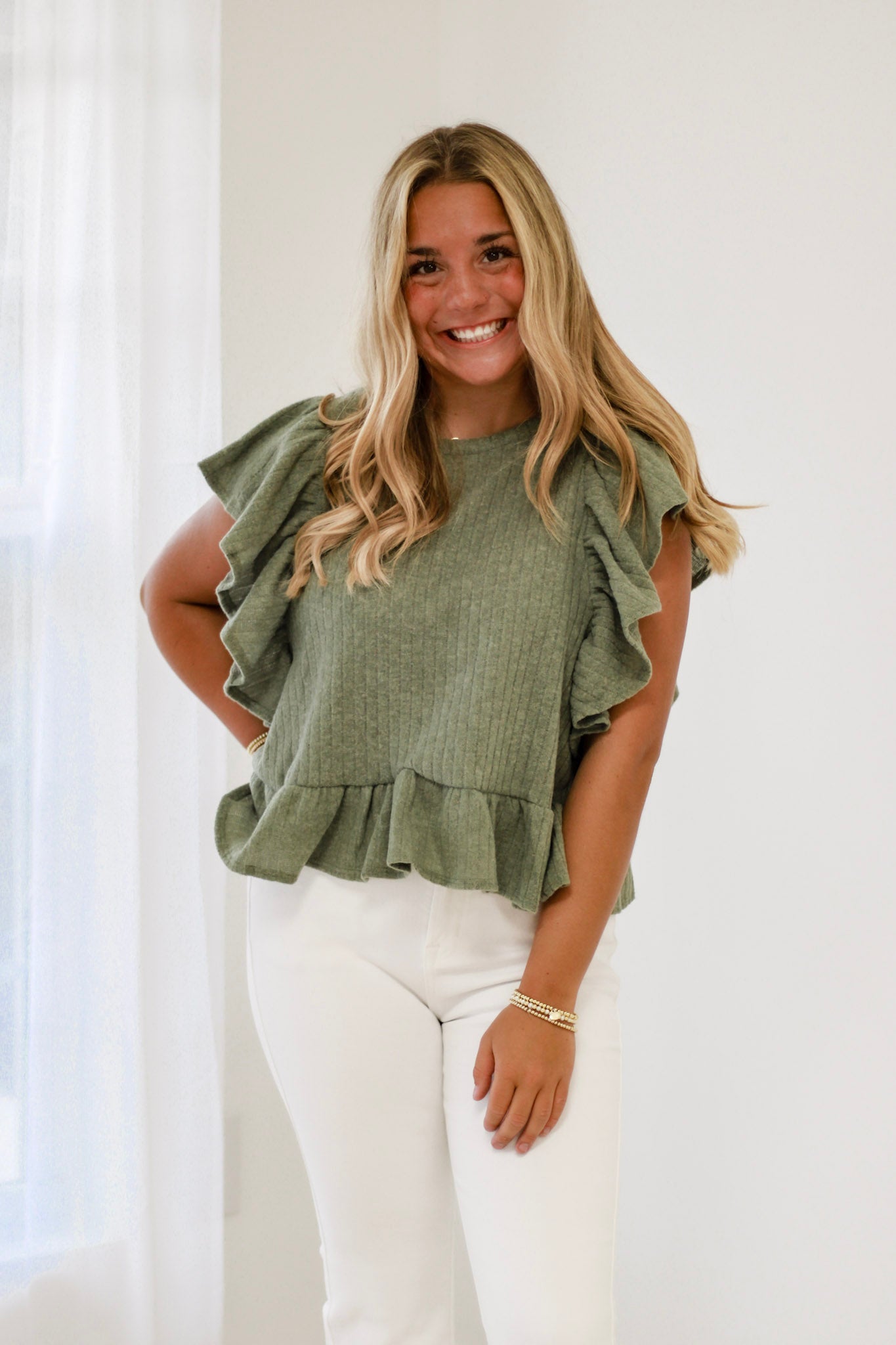 After All Ruffle Top in Olive