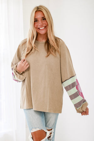 Friends Forever Floral Pullover in Mushroom