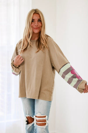 Friends Forever Floral Pullover in Mushroom