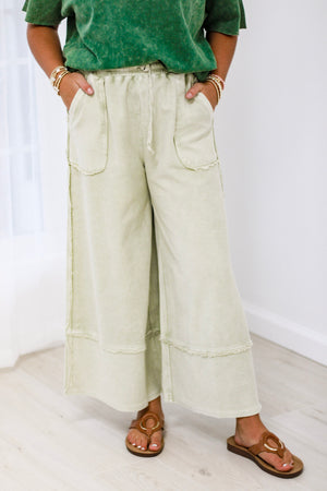 Stand Up Gal Wide Leg Pants in Faded Olive