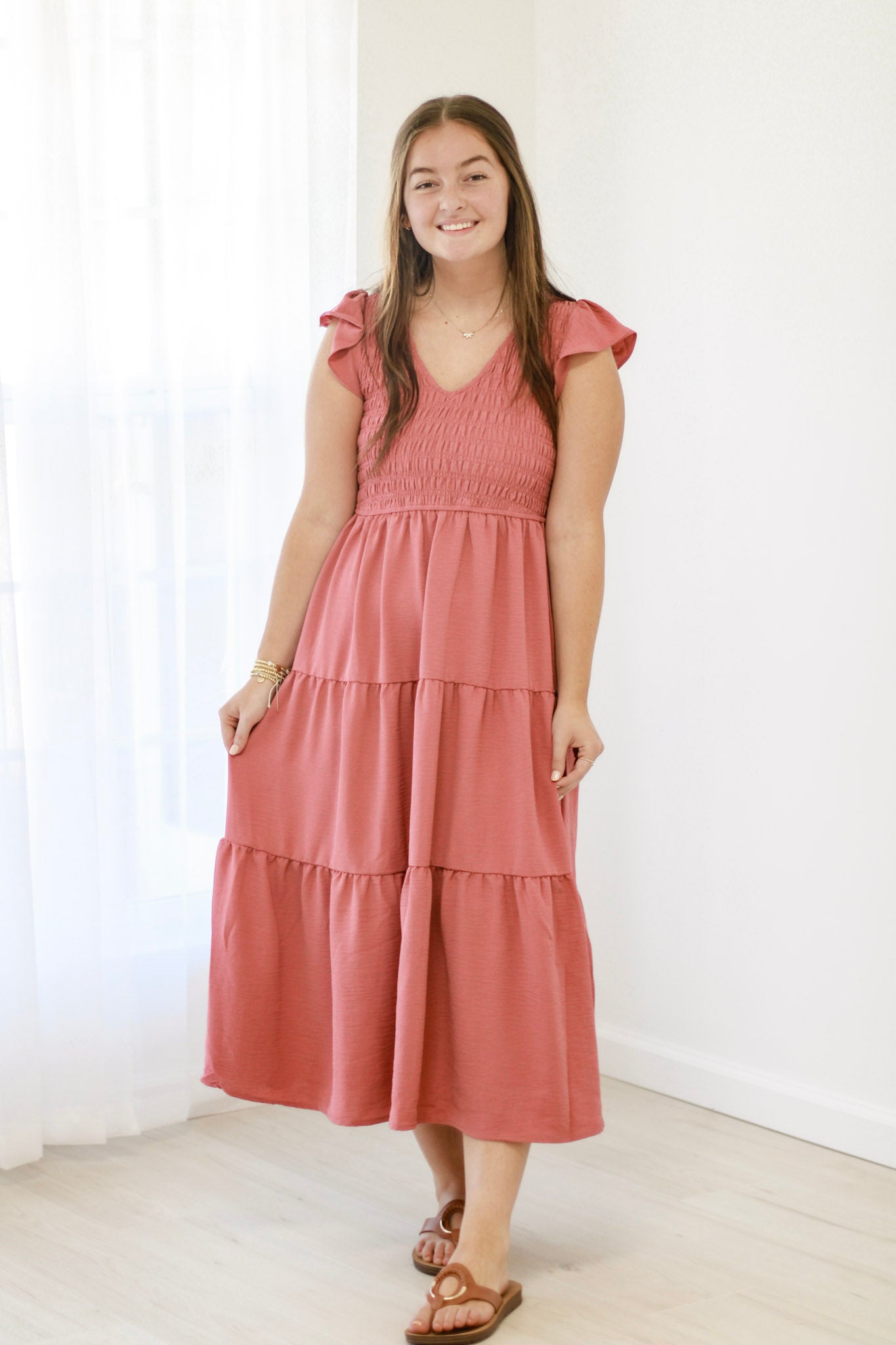 Catching the Sun Smocked Dress in Dusty Mauve