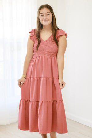 Catching the Sun Smocked Dress in Dusty Mauve