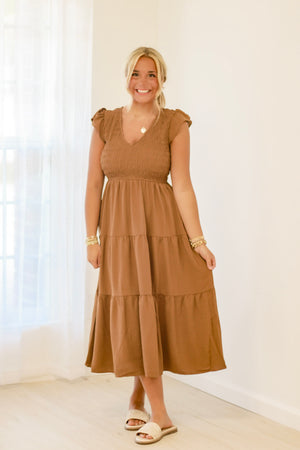 Catching the Sun Smocked Dress in Brown