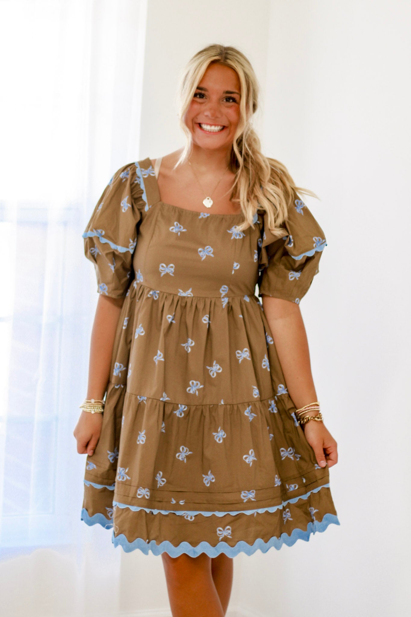 Take a Bow Dress in Coffee