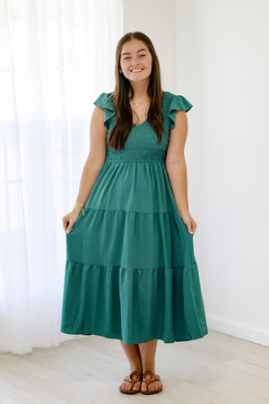 Catching the Sun Smocked Dress in Teal