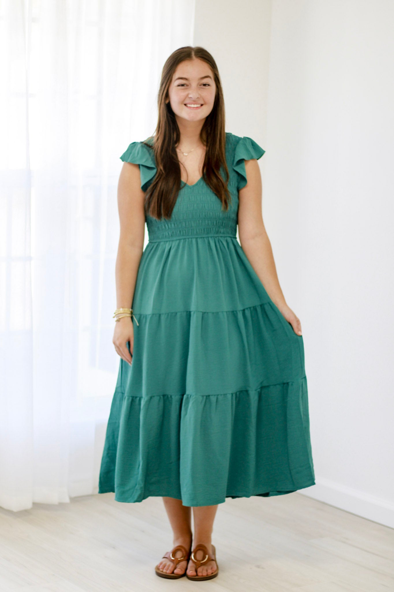 Catching the Sun Smocked Dress in Teal