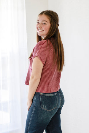 Trendy Vibes Cropped Sweater in Cabernet