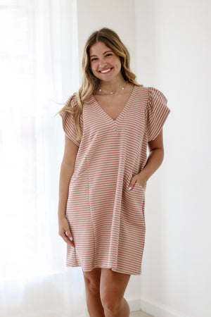 Magical Moments Striped Dress in Rust