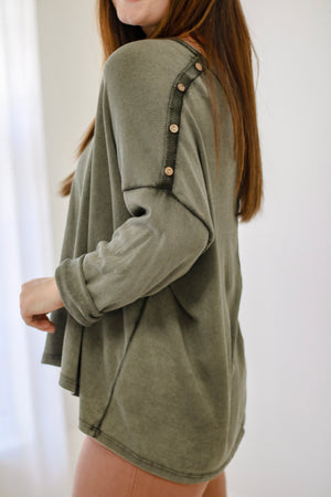 For Us All Button Detail Top in Olive