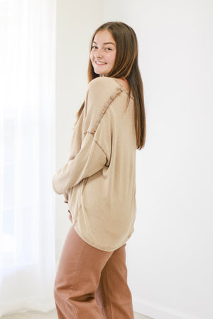 For Us All Button Detail Top in Camel