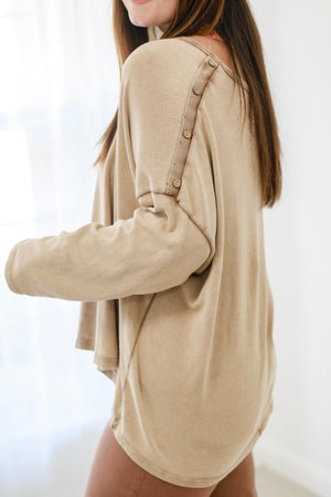 For Us All Button Detail Top in Camel