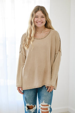 For Us All Button Detail Top in Camel