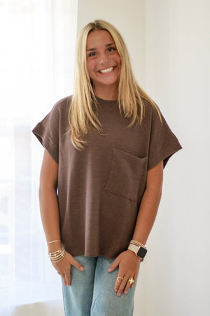 Anything But Basic Pocket Tee in Brown