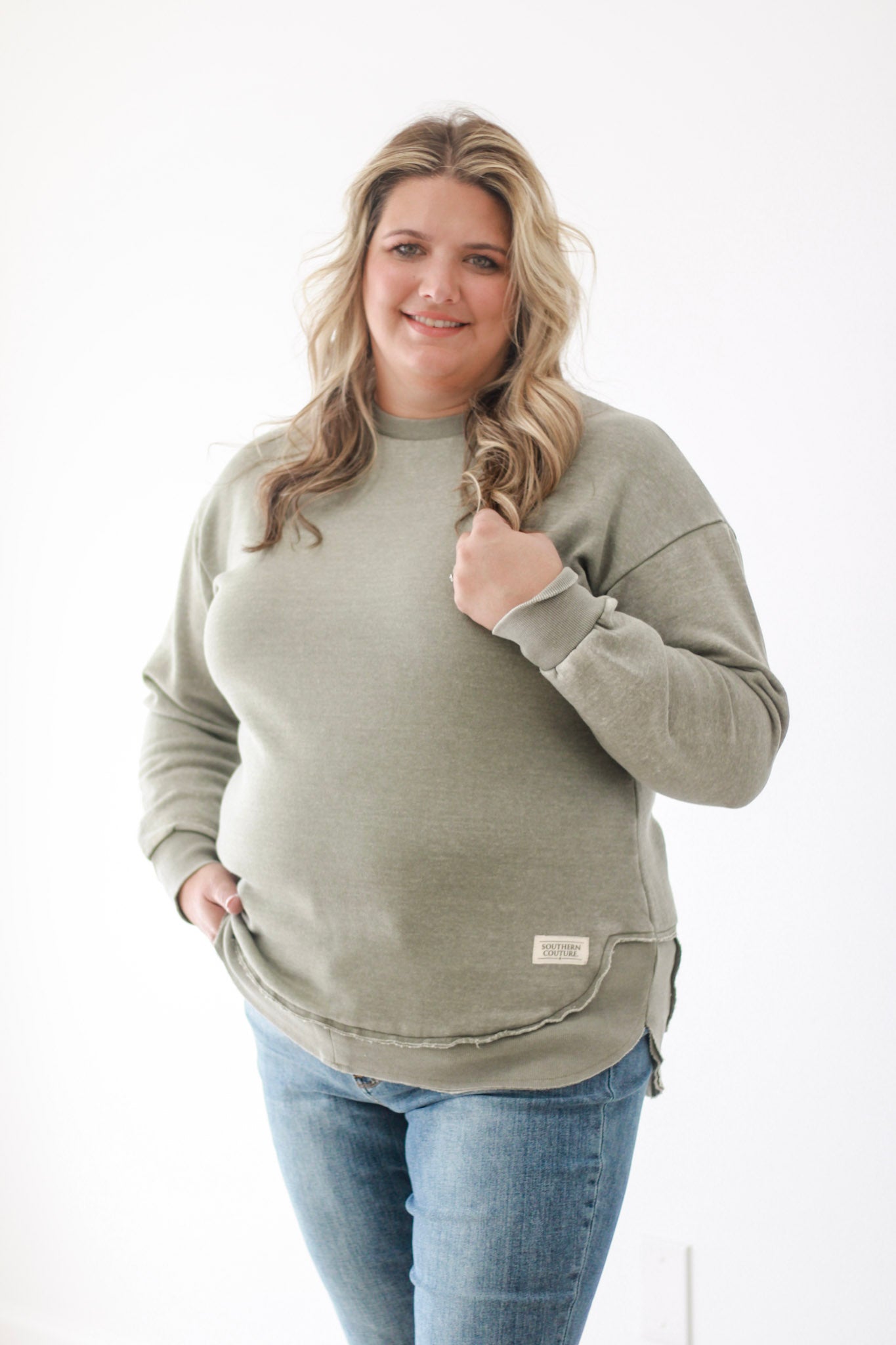 This is the One Comfy Pullover in Olive