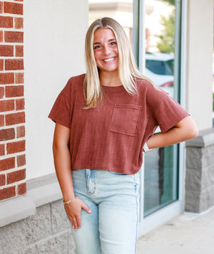 Love the Look Pocket Top in Red Brown