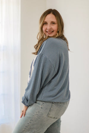 Tennessee Time Ribbed Pullover in Denim Blue