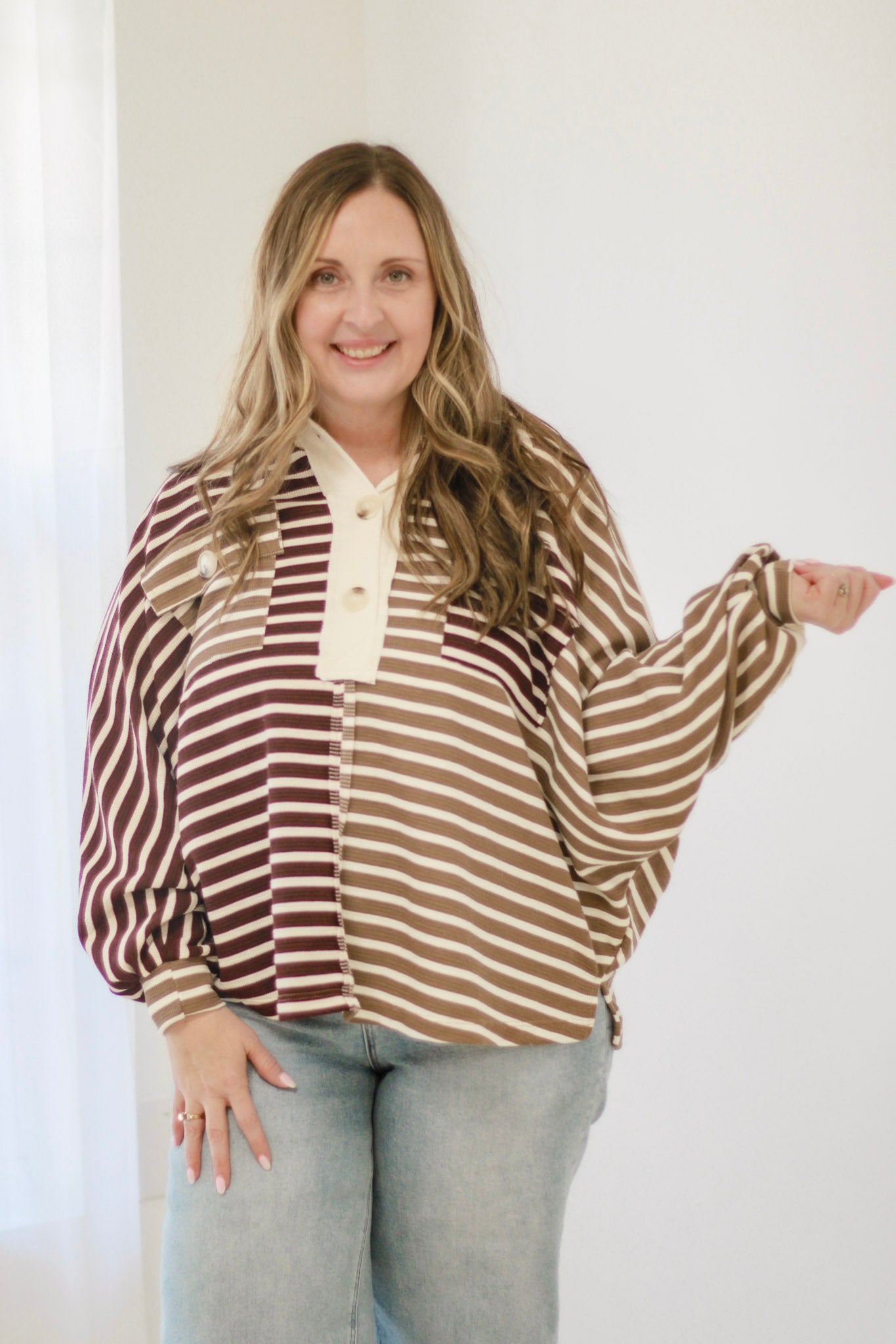 Cherry Cola Striped Oversized Pullover by Bucketlist