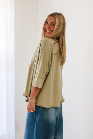 The Way You Love Me Patchwork Top in Sage