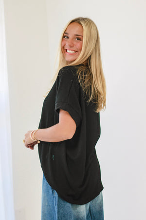 Do You Believe in Love Ribbed Top in Black