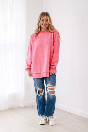 This is the One Comfy Pullover in Watermelon