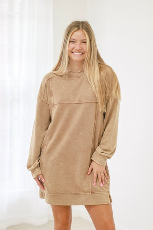 Good Times With You Mineral Wash Dress in Camel