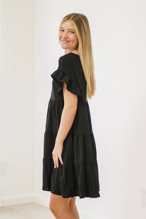 Chasing You Tiered Dress in Black