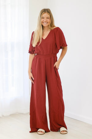 Wine Country Jumpsuit in Brick Red