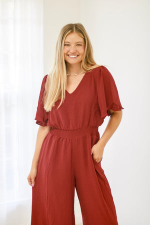 Wine Country Jumpsuit in Brick Red