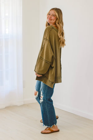 Falling for Love Mineral Wash Sweatshirt in Olive