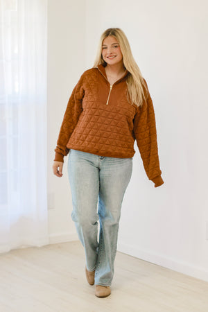 Autumn Charm Quilted Zip-Up Pullover