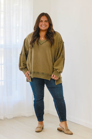 Falling for Love Mineral Wash Sweatshirt in Olive