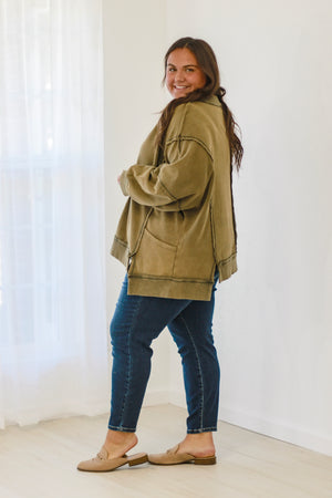 Falling for Love Mineral Wash Sweatshirt in Olive