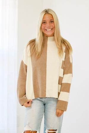 Closing Time Block Sweater in Taupe