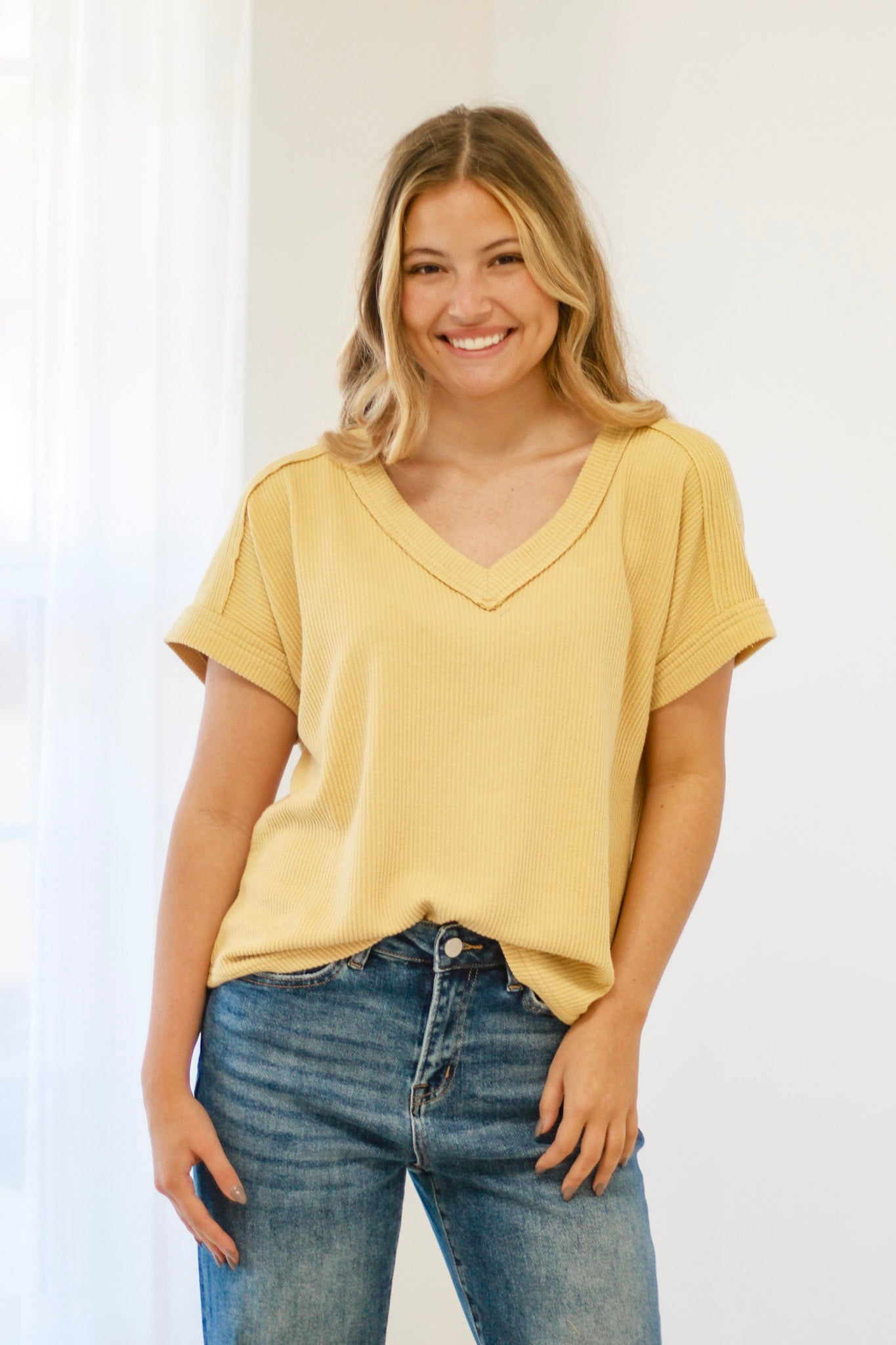 Half of My Heart Top in Mustard