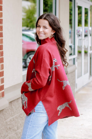 Living Wild Cheetah Sweater in Burgundy