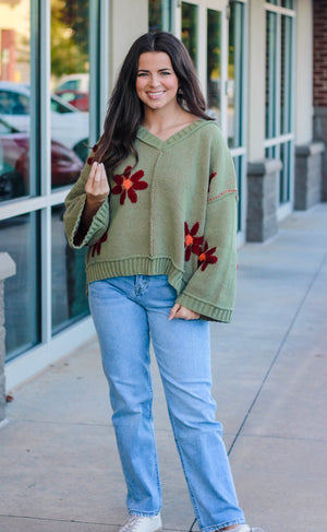 Holding Hands with Fall Floral Sweater in Olive