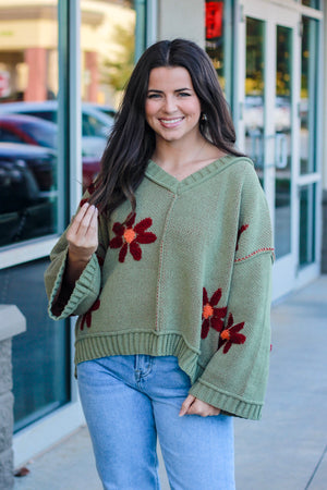 Holding Hands with Fall Floral Sweater in Olive