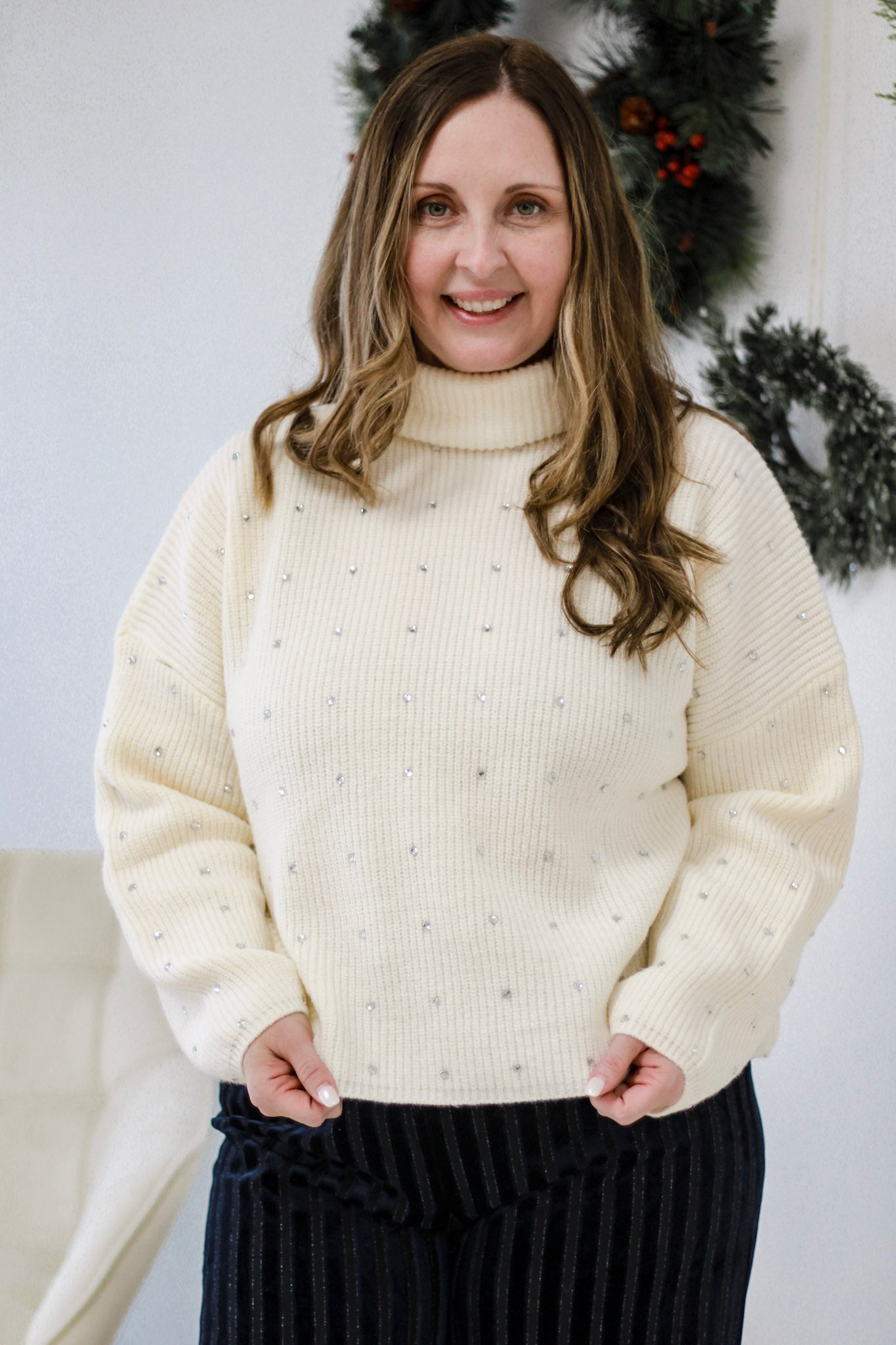 Dashing Through the Snow Cream Rhinestone Sweater