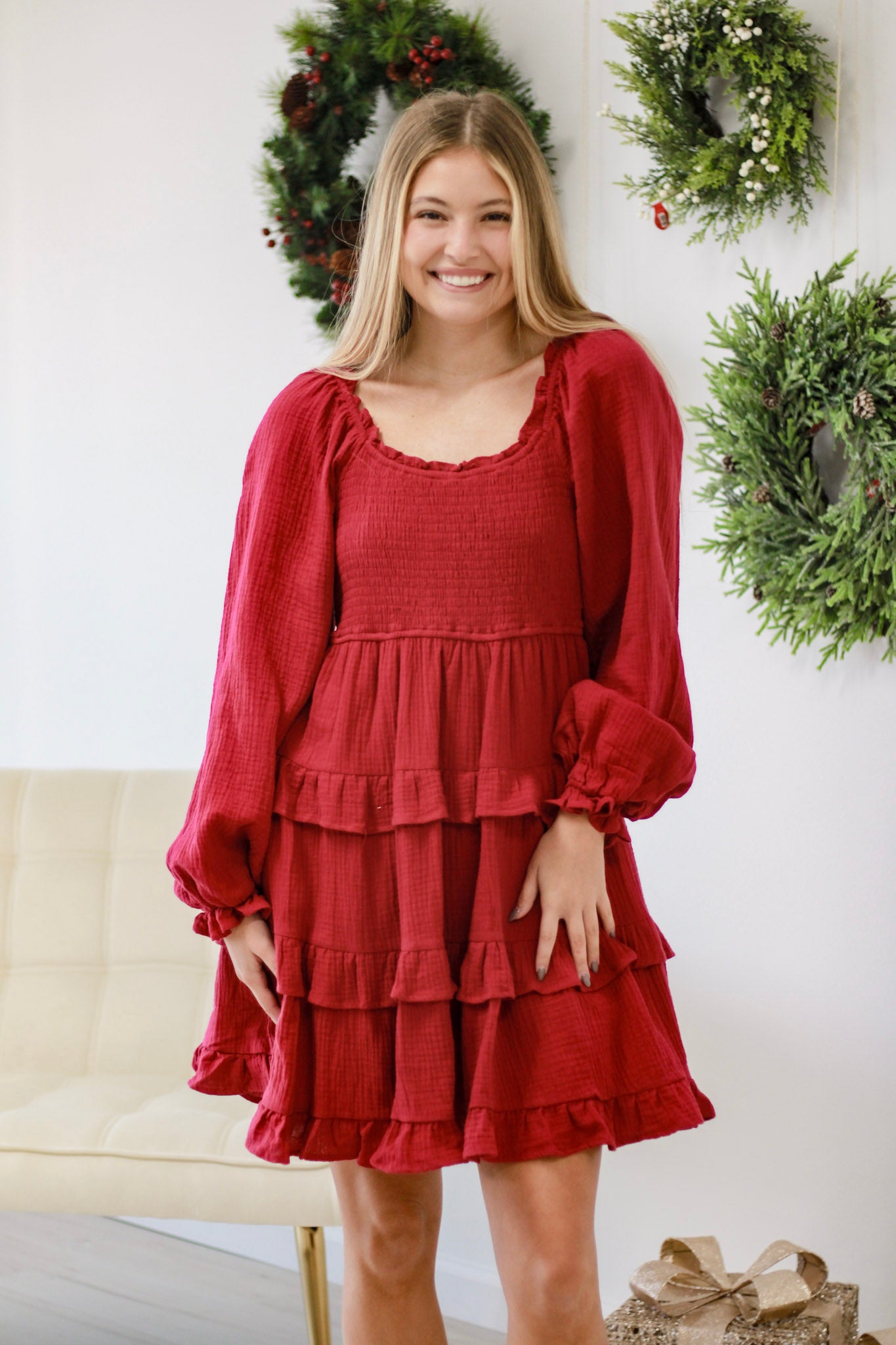 Here for a Good Time Ruffle Dress in Cherry