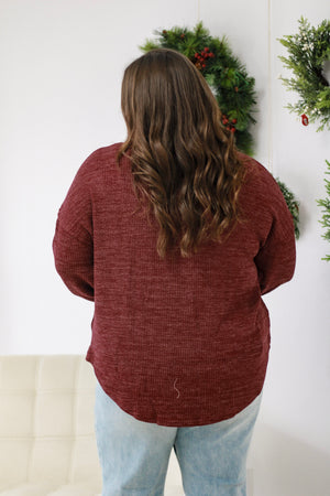 Christmas Morning Ribbed Top in Wine