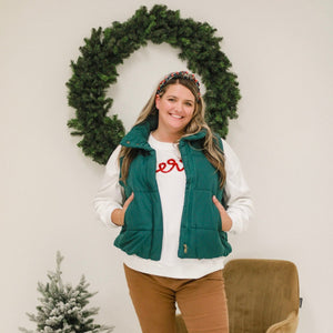 Layered in Christmas Cheer Sprice Puffer Vest