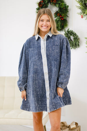 A Night to Remember Washed Denim Dress in Indigo